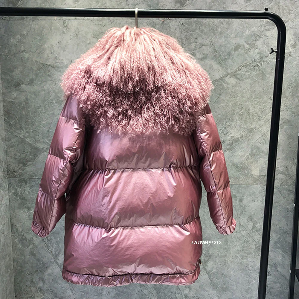 Alta-30 gradi di qualità cappotto invernale in pelliccia di pecora naturale donna 90% piumino d'anatra bianco femminile addensare parka caldi