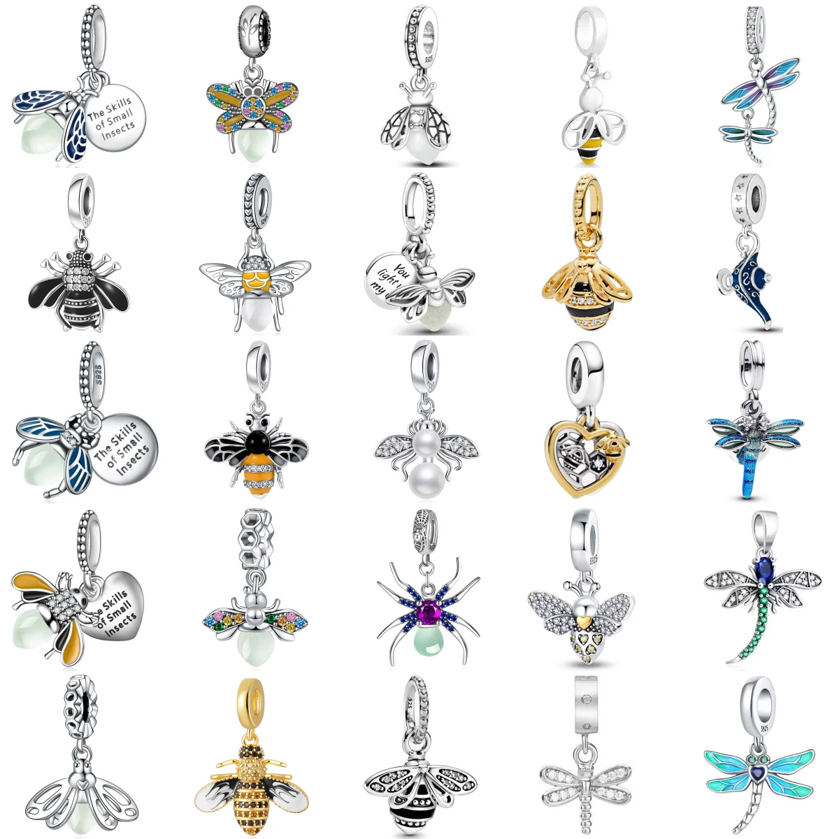 925 Sterling Silver Forest Series Luminous Firefly Dragonfly Spider Charm Bead Fit Original Pendant Bracelet DIY Women Jewelry