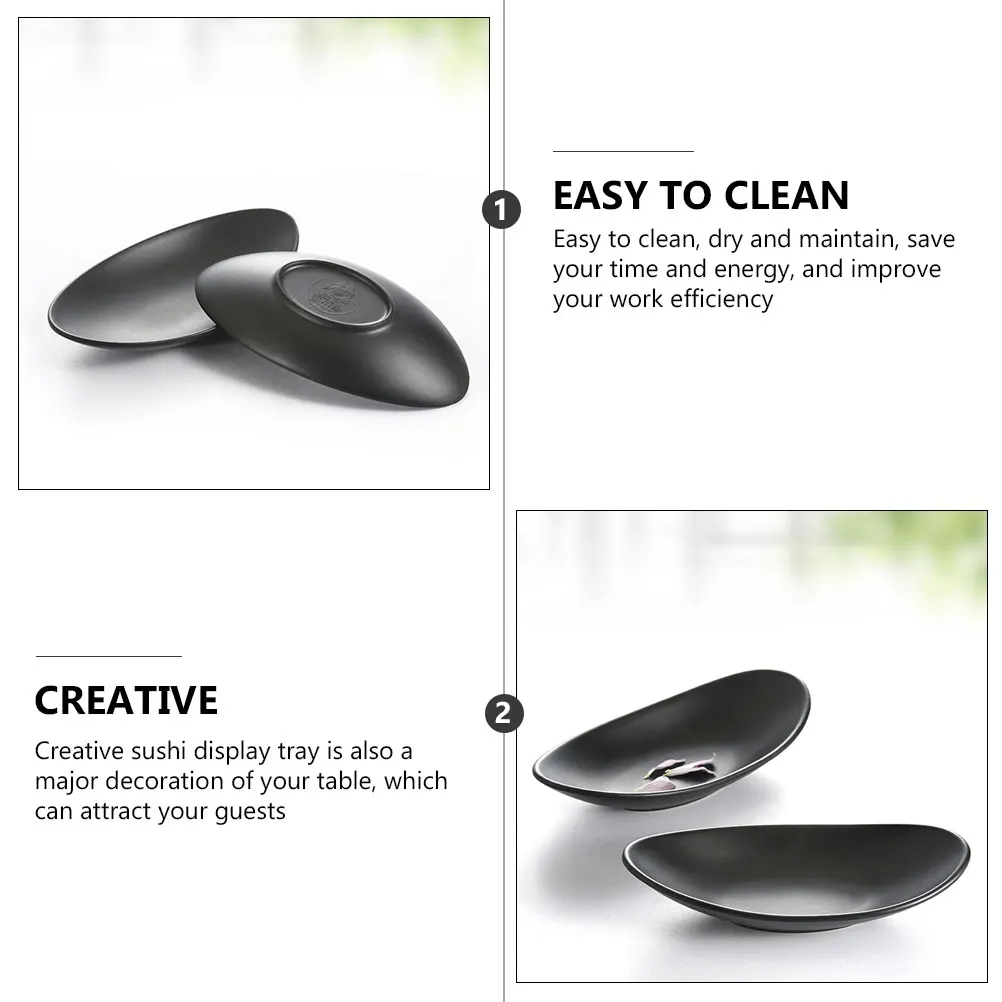 

2pcs A5 Melamine Sushi Plate Black Serving Platter Ingot Shaped Japanese Dessert Tray Easy Clean Kitchen Bar Use