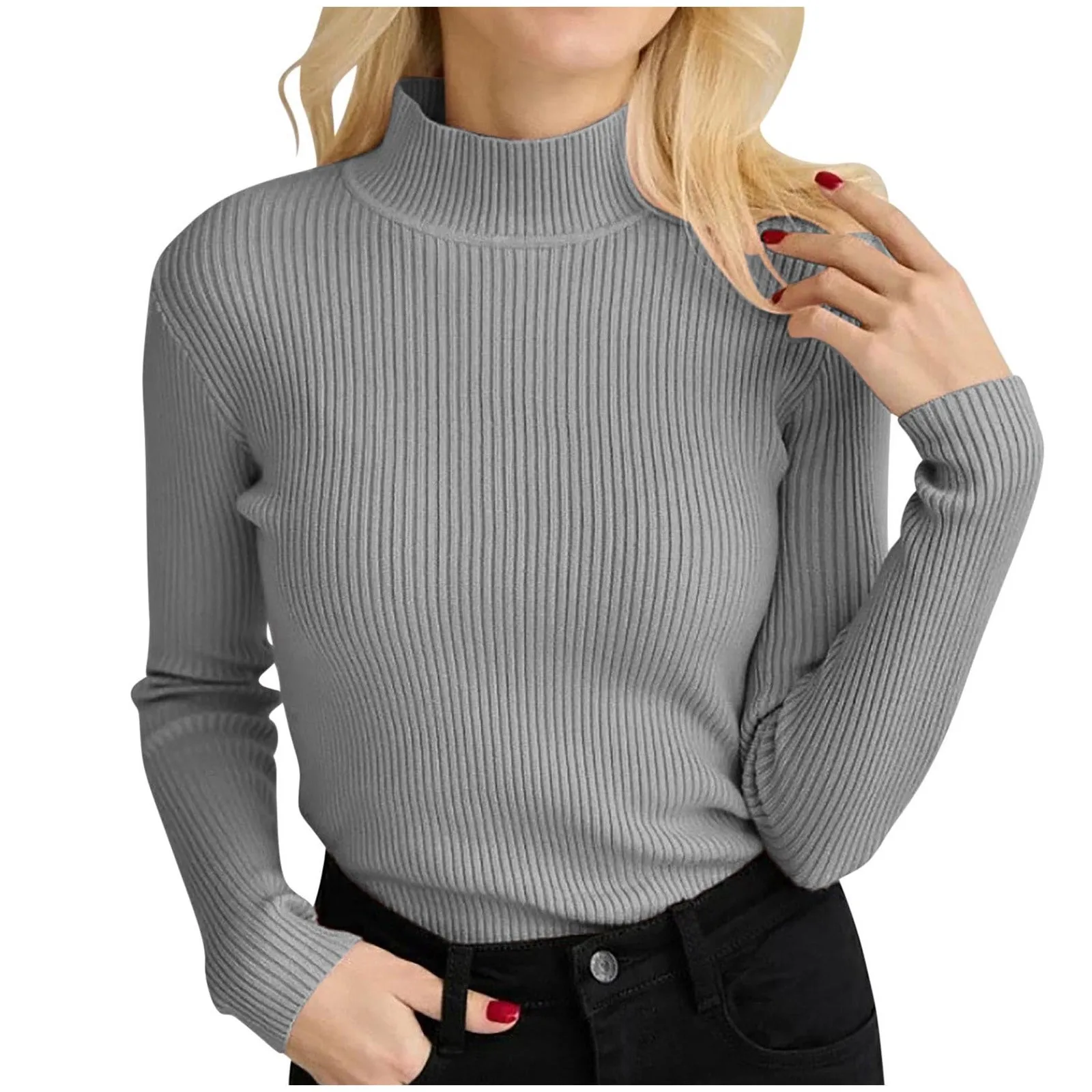 

Women Long Sleeved Turtleneck Sweater Harajuku Pullover Women Knit Sweater Slim Elastic Korean Simple Basic Jumper Solid Tops