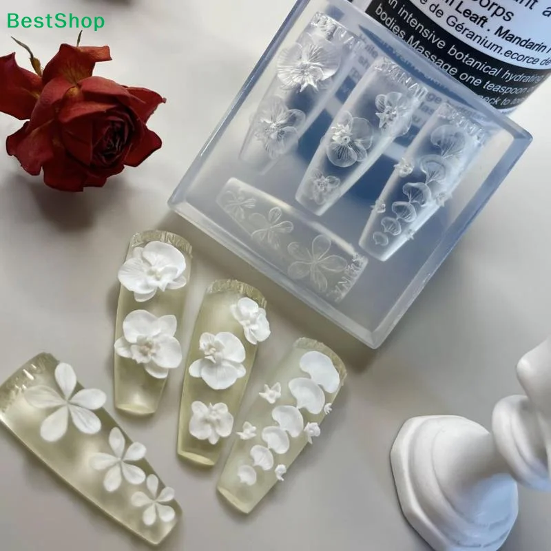 ♫3D Transparent Silicone Nails Mold DIY Nail Art Decorations Phalaenopsis Flower Manicure Templates For Nails Jewelry Crafts