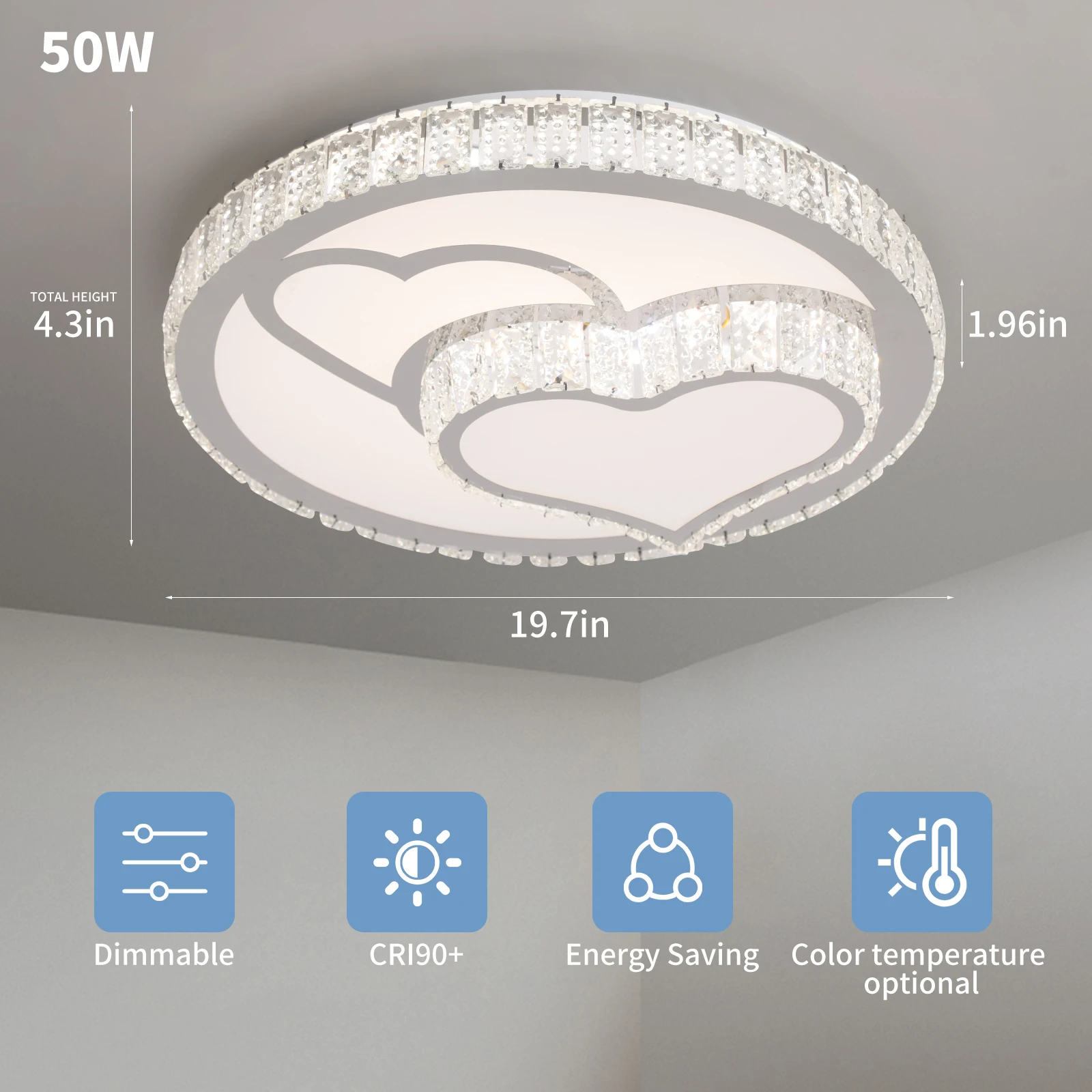 Crystal bedroom light modern simple LED ceiling light round light luxury restaurant light romantic wedding room  household light