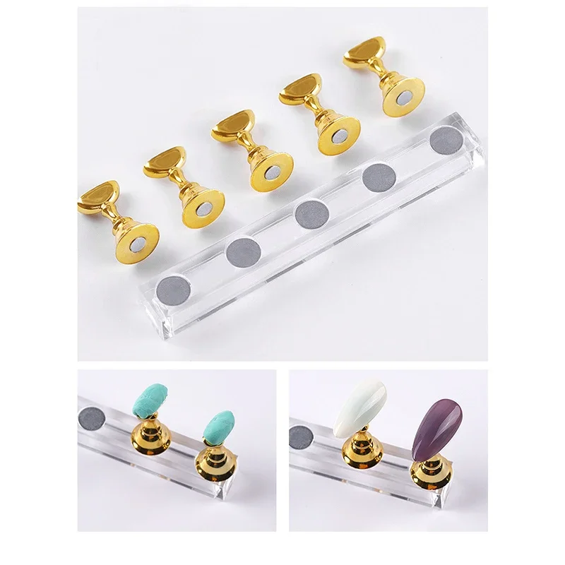 Wholesale Nail Tips,Crystal Base, Salon DIY  Manicure Tool  Nail Art Display Stand 5pcs/Set, Magnetic Holder for False Practice