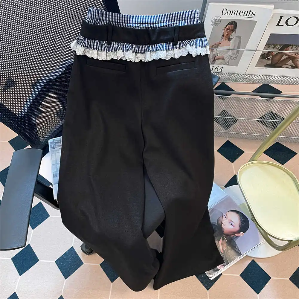 Women Black Goth Long Pants Vintage Baggy Patchwork Suits Pants Harajuku Japanese 2000s Style Y2k Wide Leg Trousers Emo Clothes