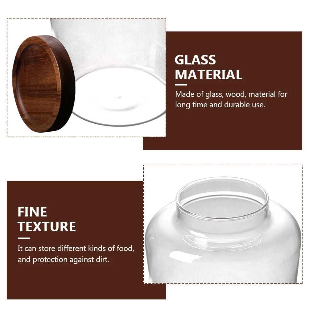 

Glass Sealed Jar with Wood Lid Kitchen Storage Container for Rice Sugar Flour Tea Coffee Spices Glass Sealed Jar