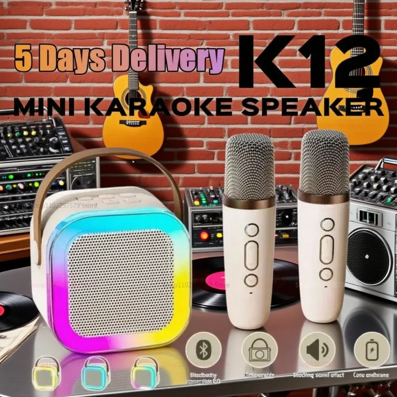 مكبر صوت كاريوكي بلوتوث محمول صوت لاسلكي صغير مع ميكروفون K Song آلة الغناء العائلية للمنزل والحفلات للأطفال والكبار