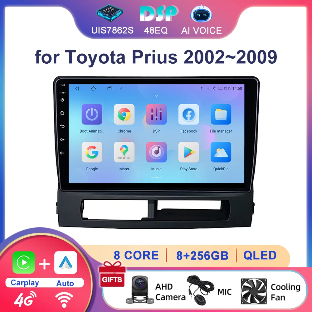4G 8 Core 9'' Stereo Gps Navigation Car Video Player Android Wireless Carplay Multimedia Radio for Toyota Prius 2002~2009