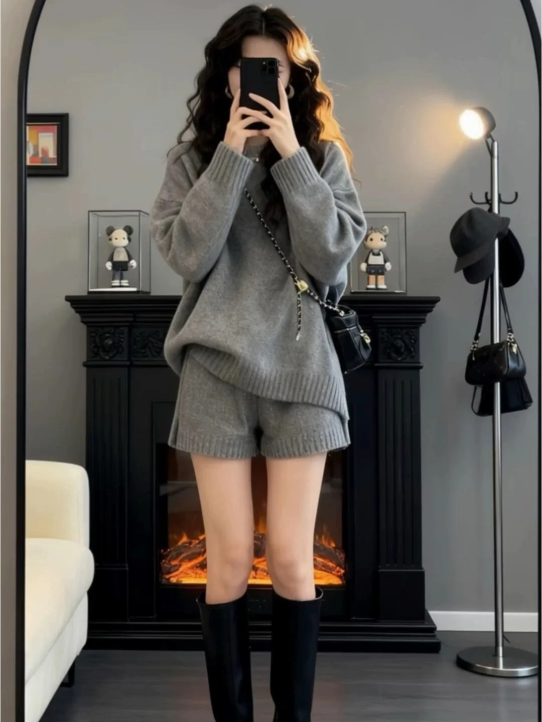 Elegant Long Sleeve Knitted Sweater Short Pants Set Women's Fashion Casual Style Warm Thickened Autumn Winter Two-Piece Suit