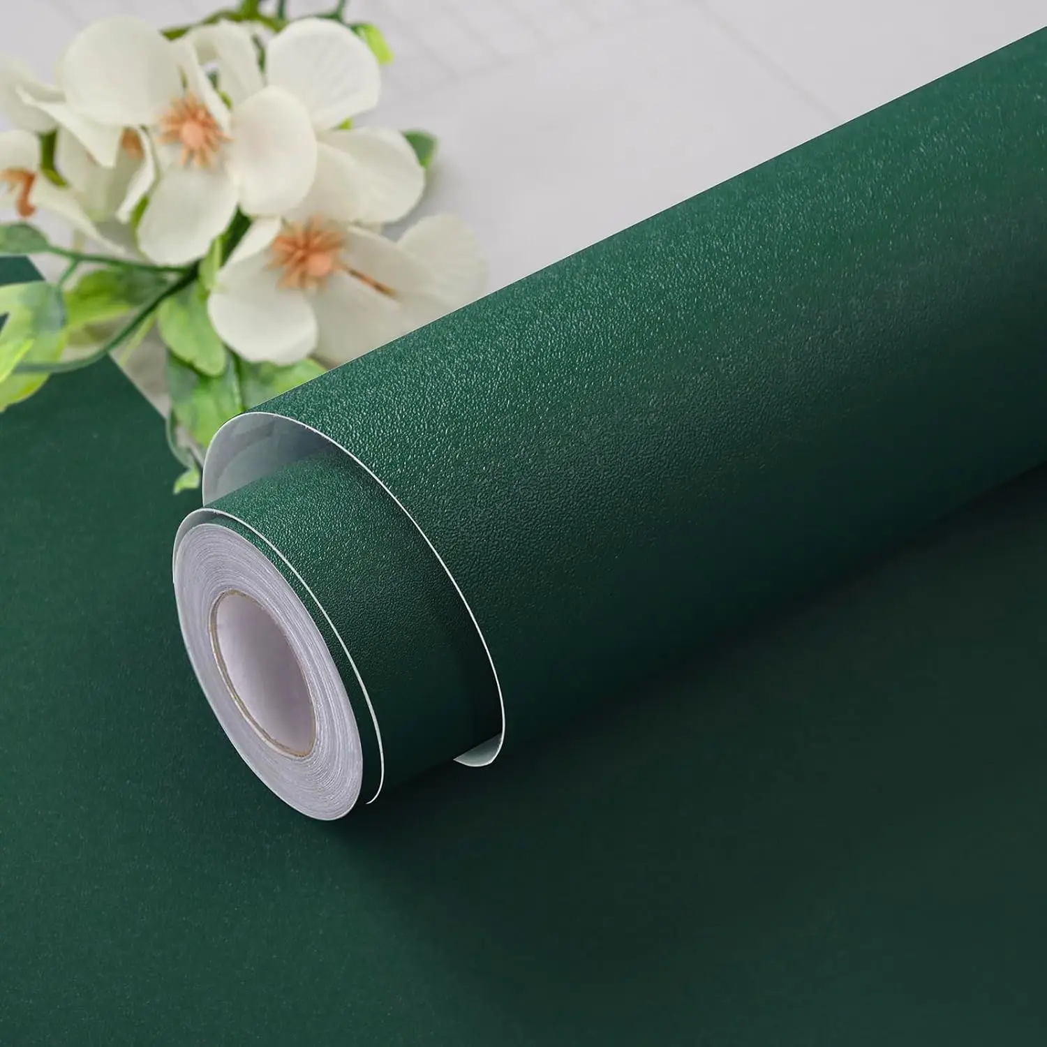 Dark Green Matte Peel and Stick Contact Paper Waterproof Self‑Adhesive Vinyl Film for Cabinet Table Chair Home Room Decoration