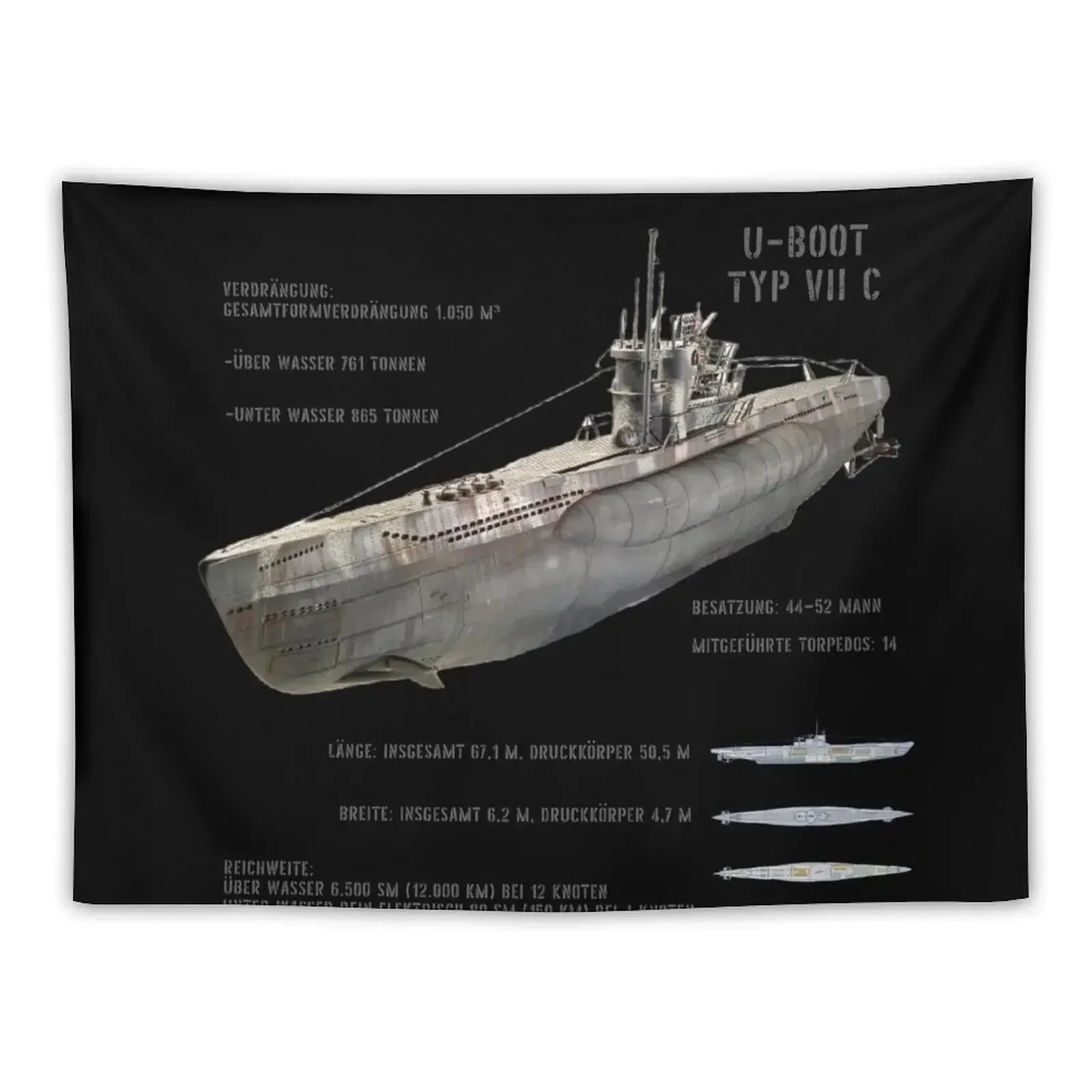 German U-Boat Type VII C Kriegsmarine WW2 in German Tapestry Wall Decoration Room Decorations Aesthetic Tapestry