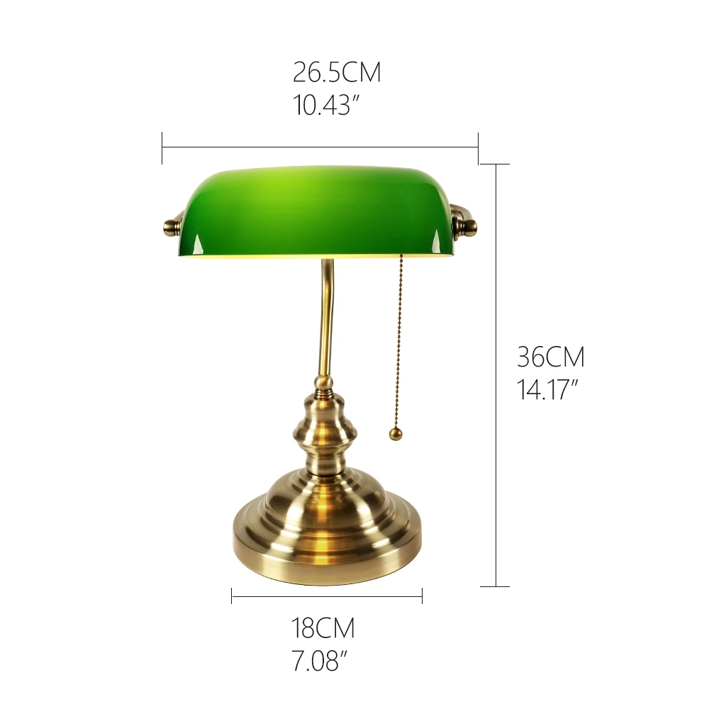 New Top Classical Vintage Simple Banker Table Lamp Switch Green Glass Lampshade Desk Lights for Bedroom Study Home Reading Fad