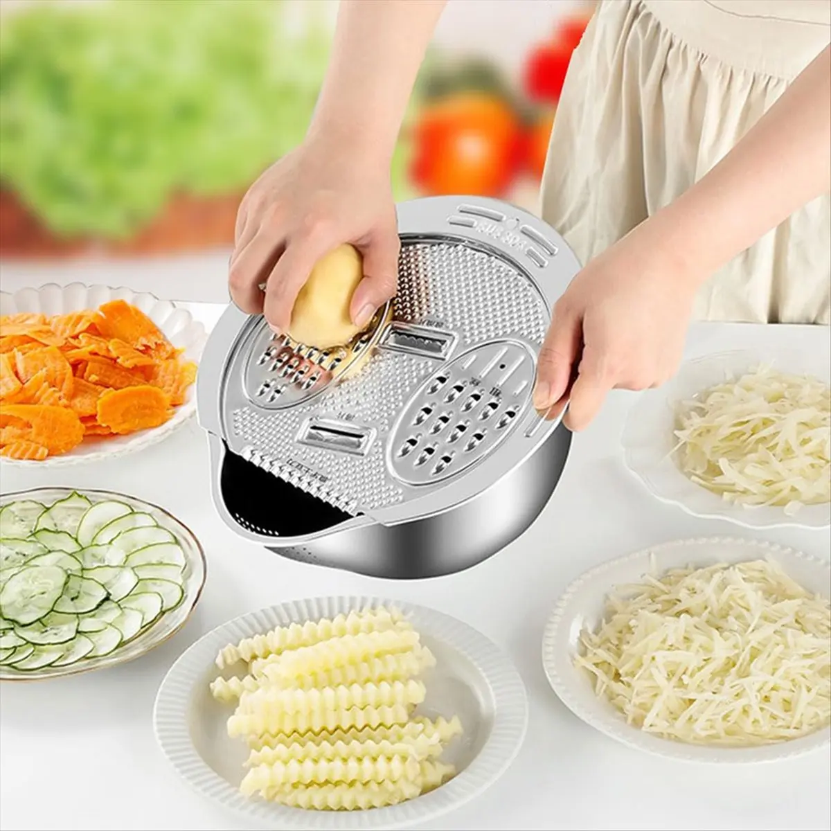 AA83 Rice Washer Strainer Bowl Stainless Steel Rice Rinser Strainer Washing Bowl with Grater Rice Colander with Side Drainers