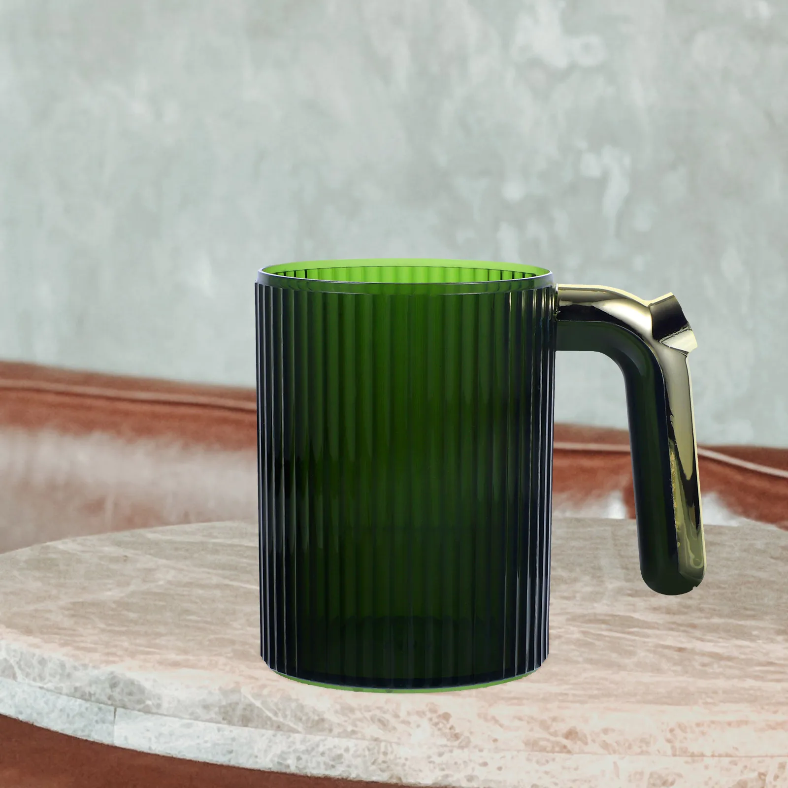 

Gold-Plated Handle Toothbrush Cup Large Capacity Bathroom Tumbler For Home Office Travel Multi-Use Mouthwash Cup Plastic Mug