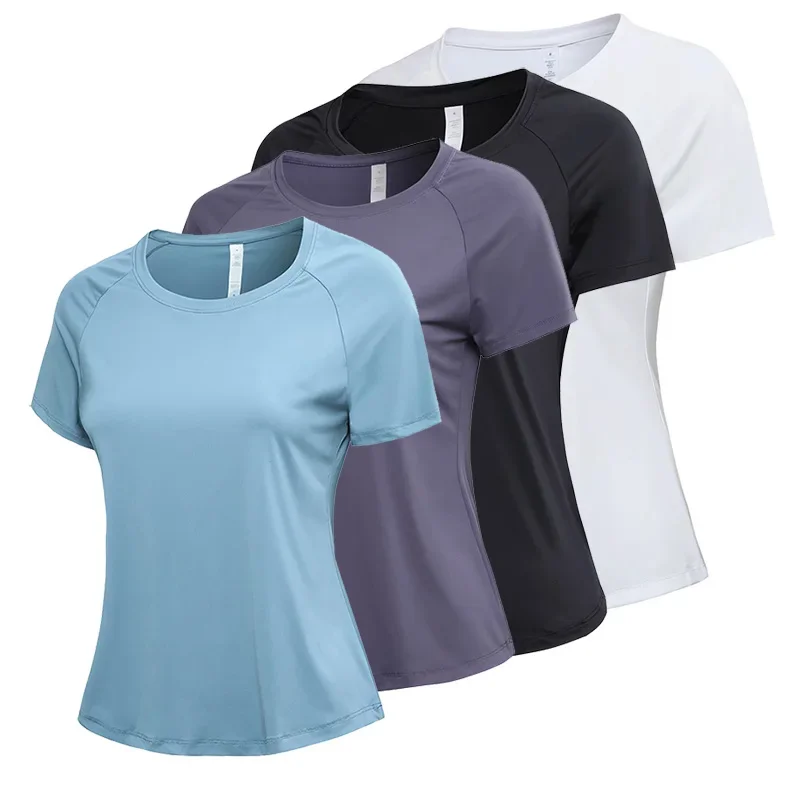 Yoga Clothes Summer Short-Sleeved Women Loose Quick-Drying T-Shirt Sports Running Shirt Elastic Casual Round Neck Breathable