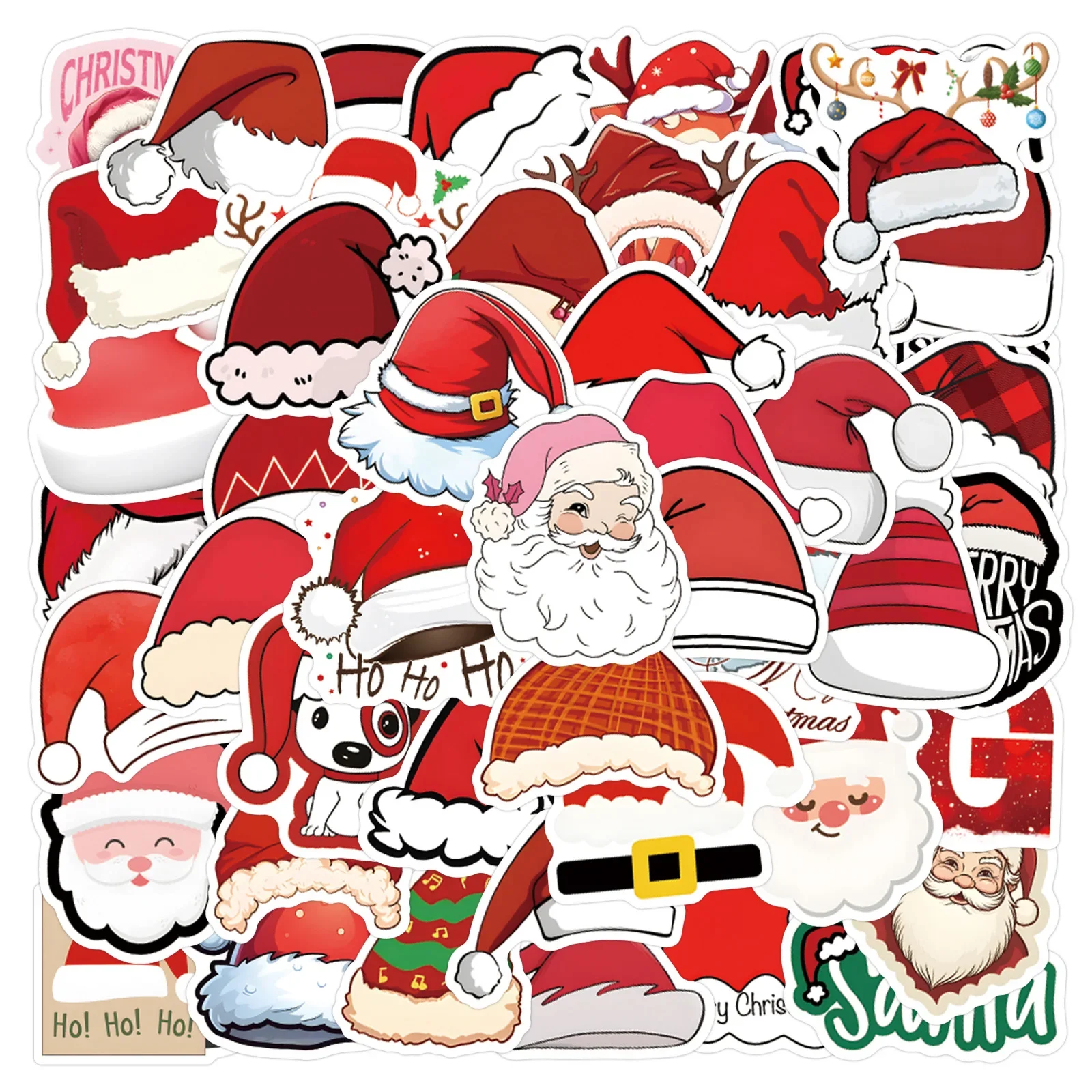 10/30/55Pcs Cartoon Santa Hat Stickers for Holiday Luggage DIY Decal Stickers