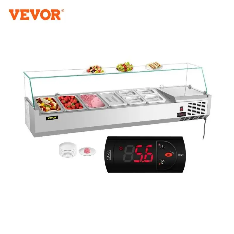 VEVOR 40/60 Inch Auto Defr Refrigerated Condiment Prep Station Digital Temp Display Sandwich Salad Prep Table Bar for Commercial