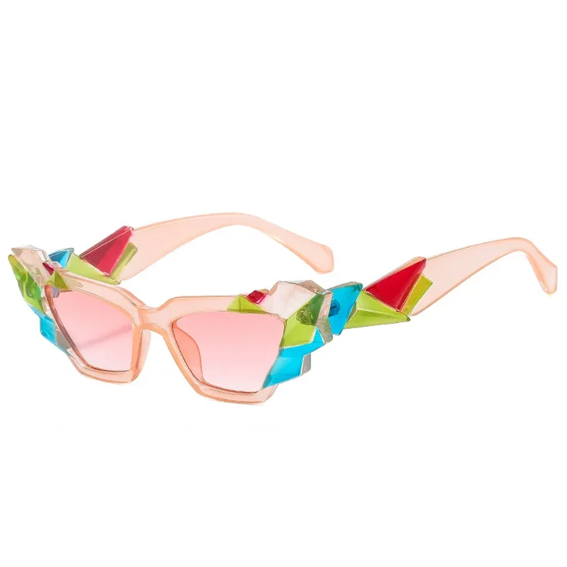 Fashion Colorful Cat Eye Sunglasses Women Retro Unique Polygon Eyewear Shades UV400 Men Candy Colors Gradient Sun Glasses