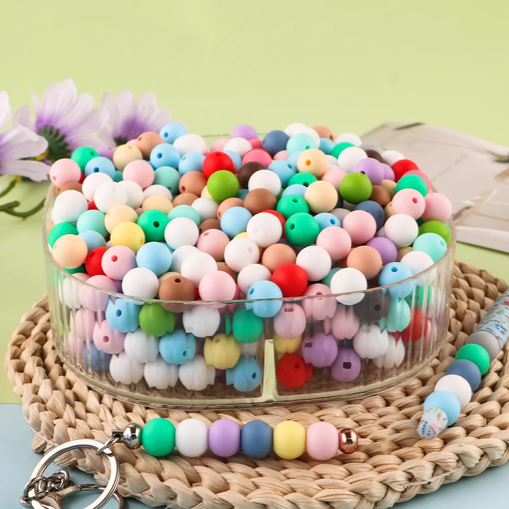 9/12/15MM 30/60/90pcs Fresh Tone Matte Round Beads Set Colorful Silicone Beads Loose Beads DIY Jewelry Making For Keychain Pen