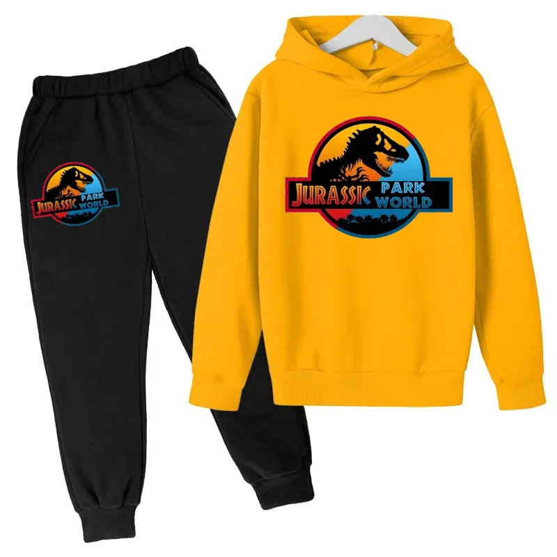 Crianças roupas jurassic park dinossauro impressão menino menina criança casaco menina 3-12y moletom topo + calças 2p elegante conjunto casual