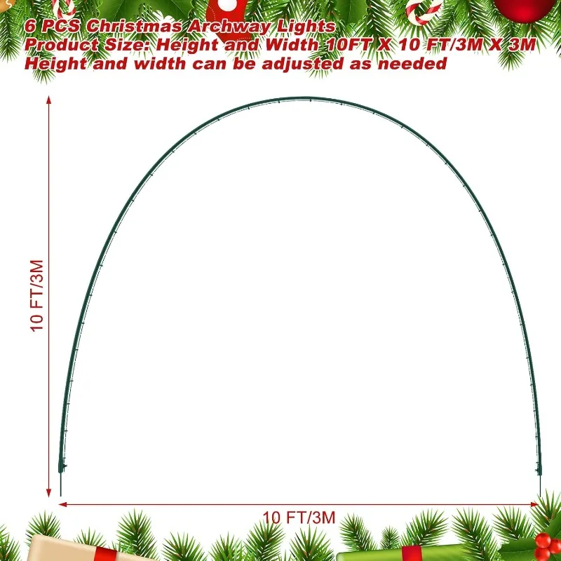 6 Pack 10FT Christmas Light Arch with 8 Mode Metal for Christmas Holiday Outdoor Archway, Easy Assembly, Reusable