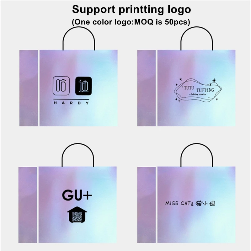 StoBag 10pcs Laser Shopping Tote Bag Woman\'s Shoulder Plastic Fashion Gift Wedding Pouches Portable Custom Logo(Extra Fee)