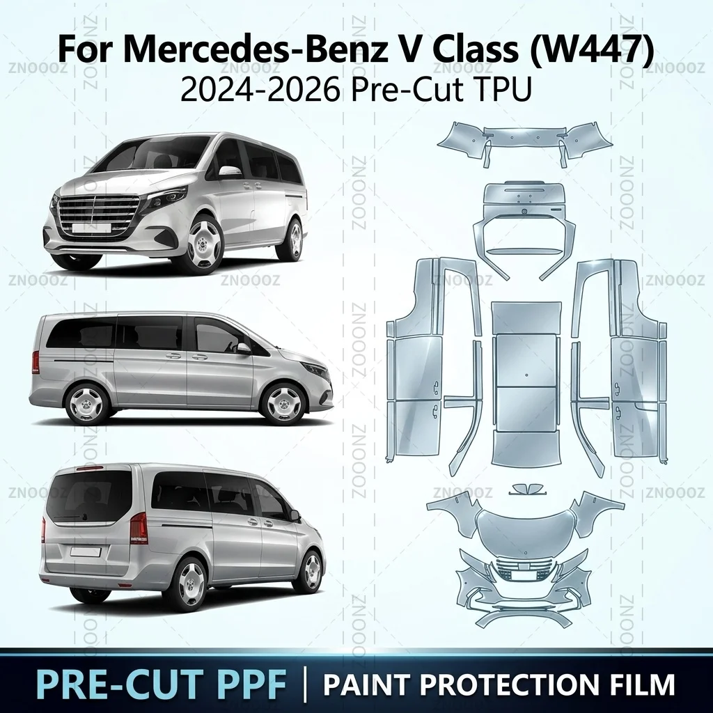 For Mercedes-Benz V Class (W447) 2024-2026 Pre-Cut TPU PPF Paint Protection 8.5mil Full Vehicle Glossy Clear Matte Black