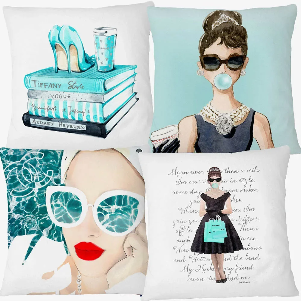 

European Audrey Hepburn Beauty Portrait Cushion Cover Modern Fashion Style Woman Face Luxury Decorative Pillow Case