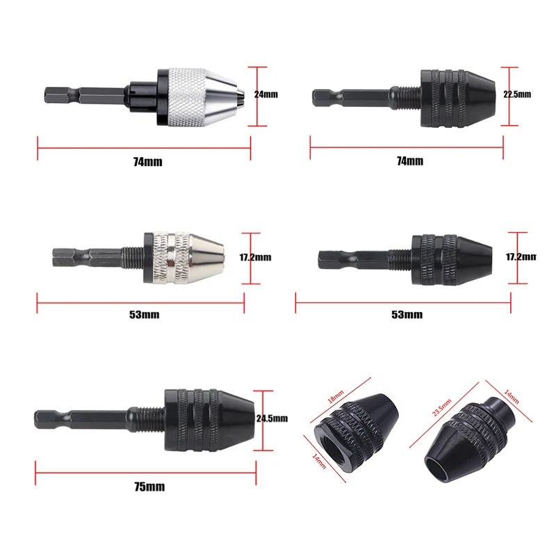 Mandril de broca sem chave, mini brocas elétricas, haste hexagonal, adaptador de troca rápida, conversor de chave de fenda, ferramentas de fixação de pinça