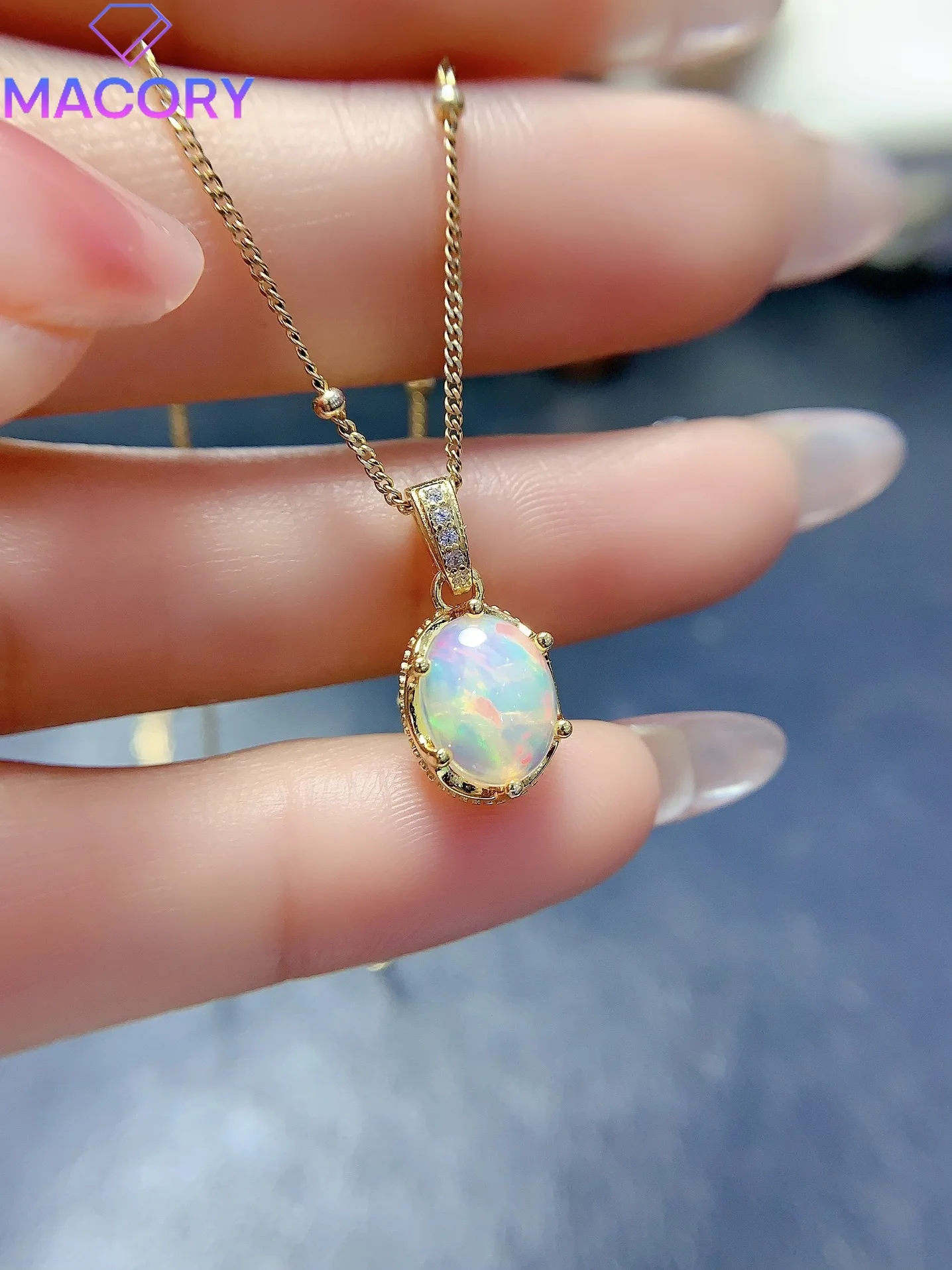 925 Silver Natural Opal Necklace Female Free Shipping Pure Silver Jewelry Certification Original Pendant Pure Female Chain