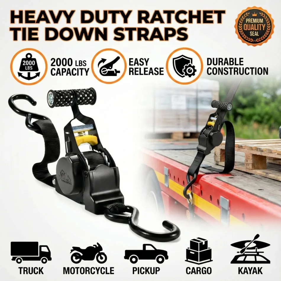 

Автоматический выдвижной ремень с храповым механизмом 1500 фунтов, 330 см для мотоцикла, автомобиля, грузового багажа, прицепа для квадроциклов, быстросъемные сверхмощные ремни