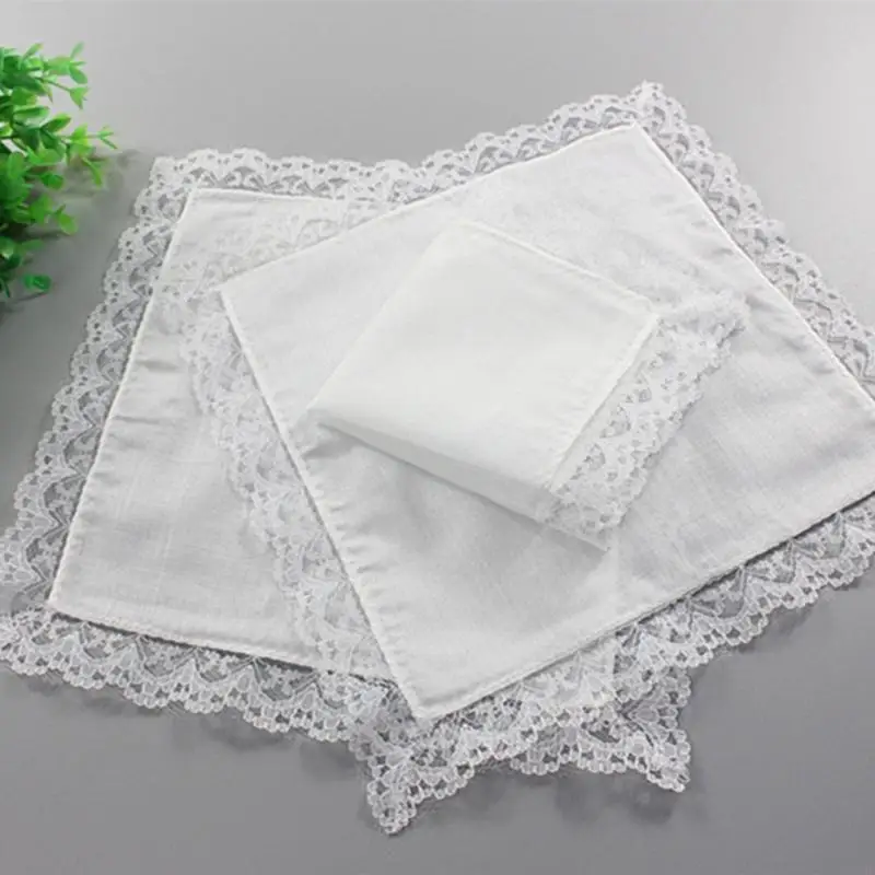 39BD White Lightweight Lace Trim Panquiefe blanco para hombres Suministros negocios bodas