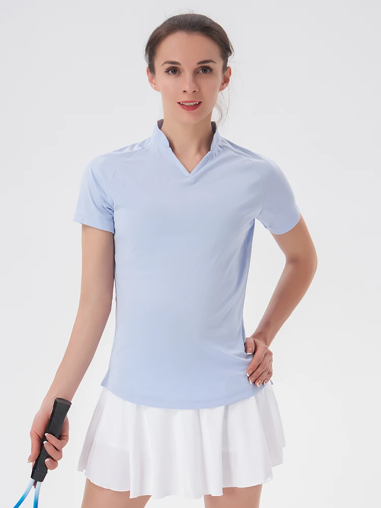 Women Golf Shirt V -Neck Short Sleeve Top Quick Drying T-Shirt Football Tennis Fitness Running Gym Casual Sports T-Shirt Shirt