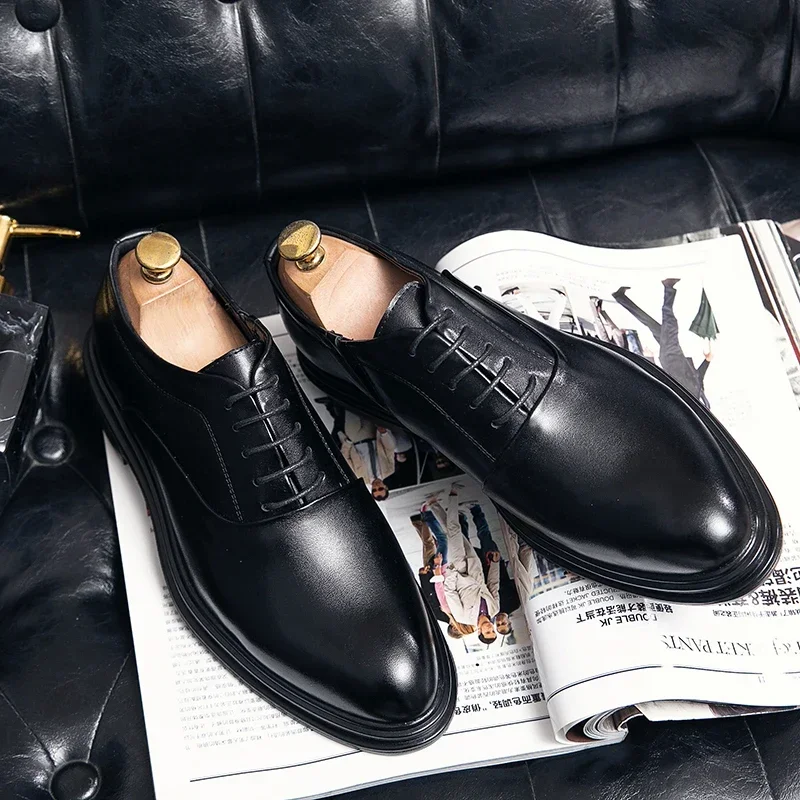 Business Formal Leather Shoes Men\'s Casual with Suit Low Top Solid Wedding Oxford Shoes Pointed Office Shoes