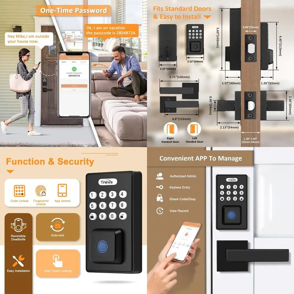 

Комплект дверных ручек с функцией распознавания отпечатков пальцев и цифровой клавиатурой, автоматическим и сенсорным замком, умная дверная ручка, черный цвет