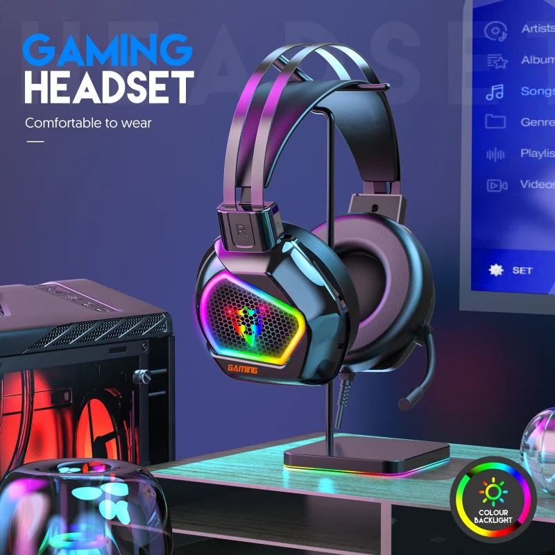 

USB 7.1 Wired Music Gaming Headphones Headsets with Microphone Stereo Game Earphones Bass RGB Light For PC PS4 Headphone