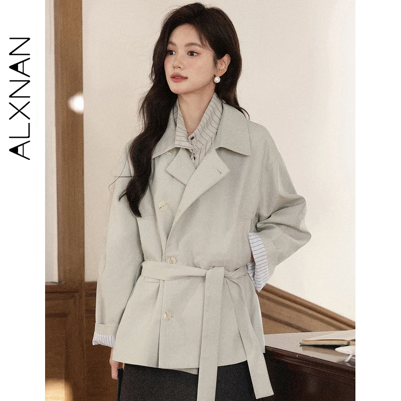 

ALXNAN Women's Windbreaker Trend Fall Winter Casual Cotton Mid-length Trench Coat Loose-fit Fashion Suit Jacket Female L57565