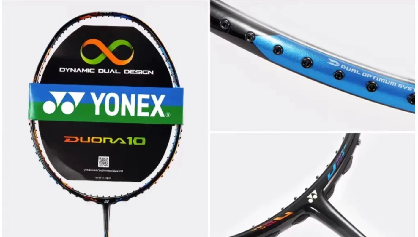 YONEX-raqueta de bádminton profesional con cuerda, raqueta de Bádminton de doble hoja, 10 D10LCW Frost Blue DUO10LT, carbono ofensivo