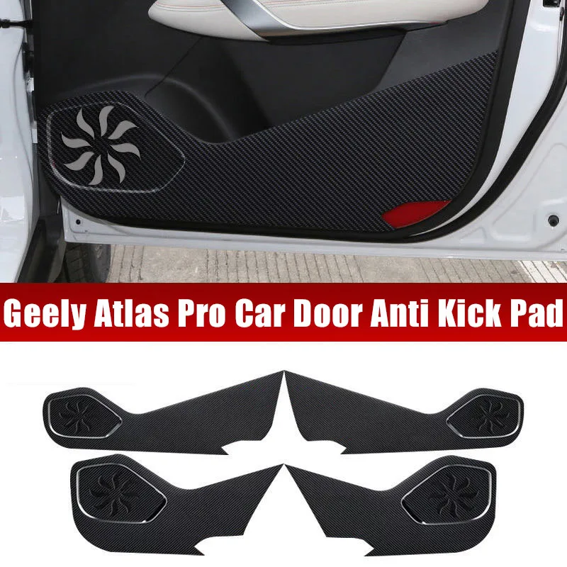 Car Door Anti Kick Pad For Geely Atlas Pro Azkarra 2021-2023 Carbon fiber Storage Box Anti-dirty Sticker Interior Accessories