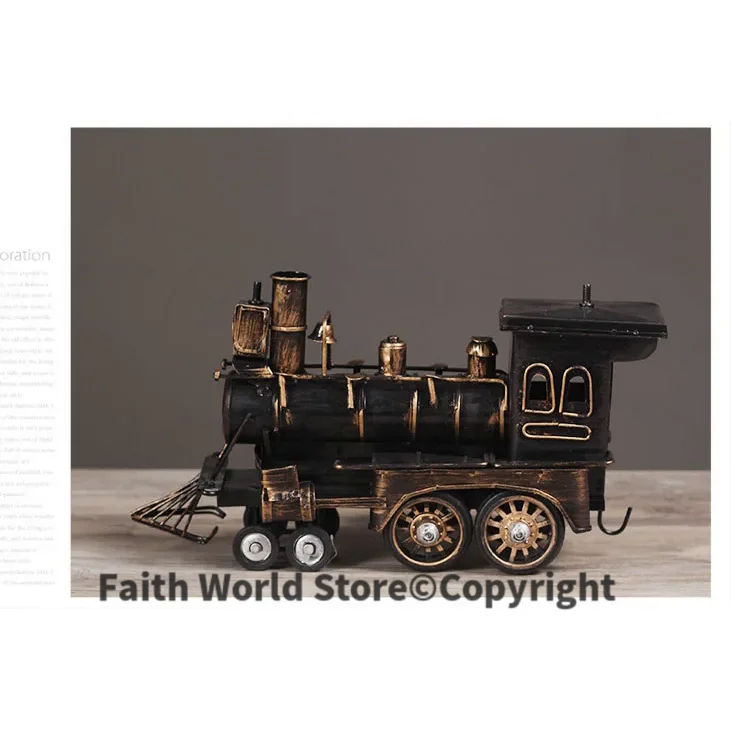 29CM large # TOP COOL ROCK Vintage handcraft Retro iron Steam locomotive Train model -HOME office BAR RETRO Decor art statue