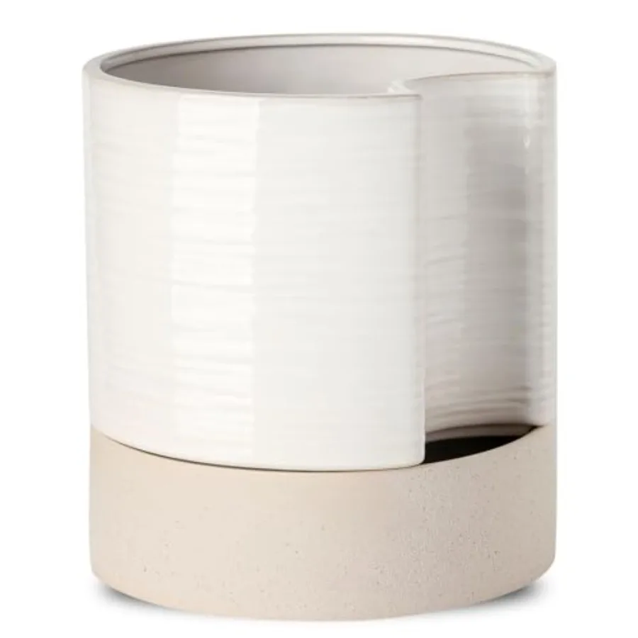 Ceramic Self Watering Plant Pot for Indoor Plants, 8 Inch, Planter with Cotton Wick, Drainage Hole and Water Storage Plus, Cyli