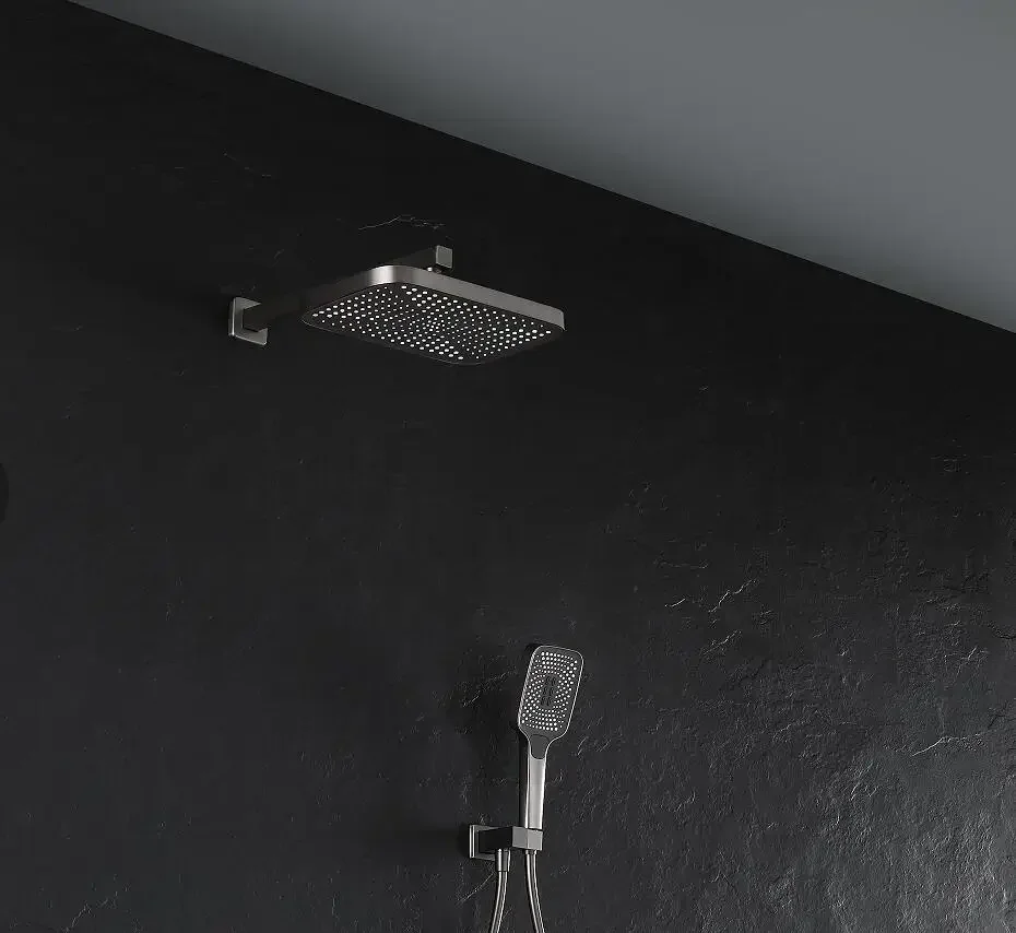 

yyhcLuxury Wall Mounted Gun Gray High Pressure Thermostatic Rain Concealed Bathroom Shower Faucet Shower Mixer Set