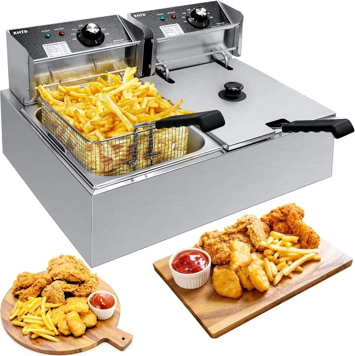 Friteuse électrique commerciale en acier inoxydable avec panier, grande capacité, friteuse à huile pour restaurant ou usage domestique, 3400W, 12,7 QT