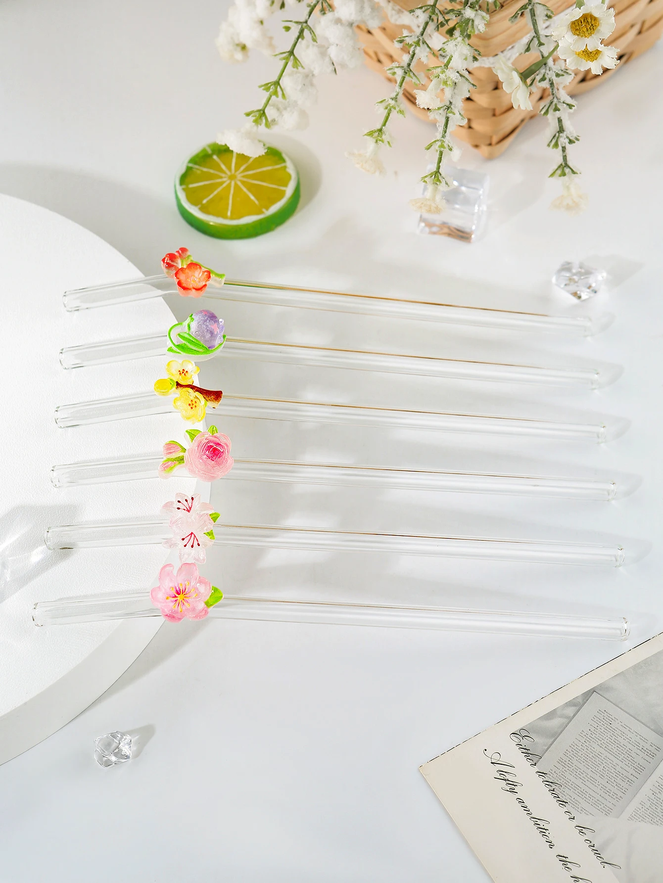 6PCS Floral Combo Glass Straws,Reusable Curved for Coffee, Milk Tea, Juices, Smoothies, Hot/Cold Drinks. Perfect for Parties view 4