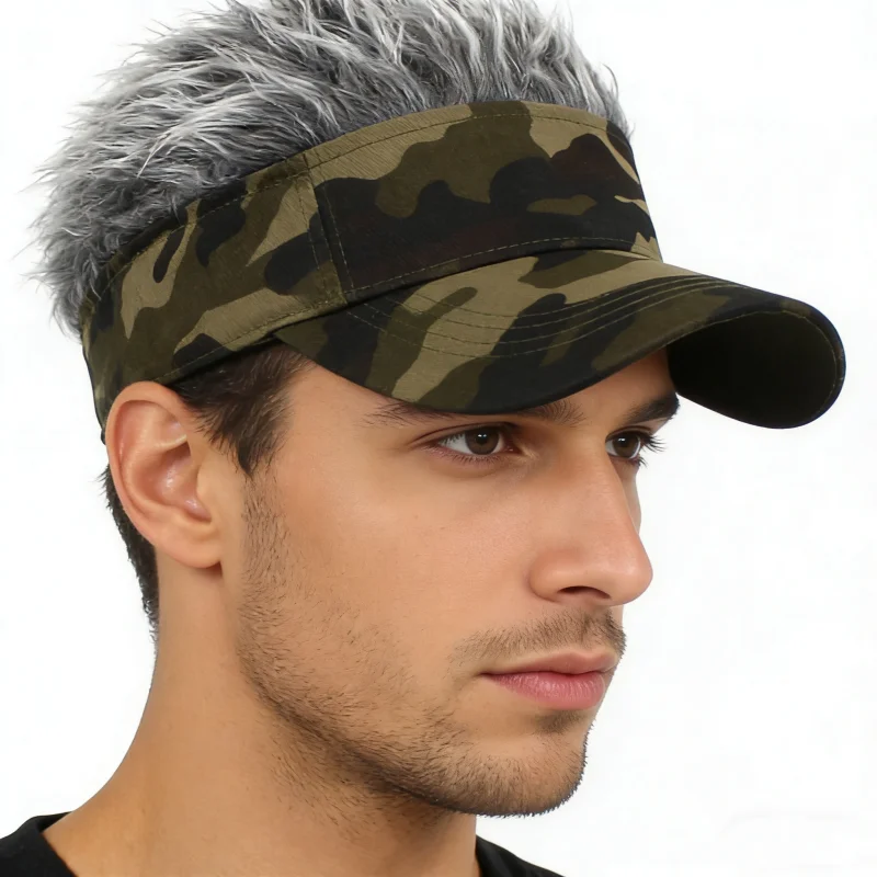 Camouflage Printed Army Green Hiking Running Sunshade Sunhat Spiked Hair Synthetic Wig Golf Baseball Cap Fake Hair Sports Hat view 2