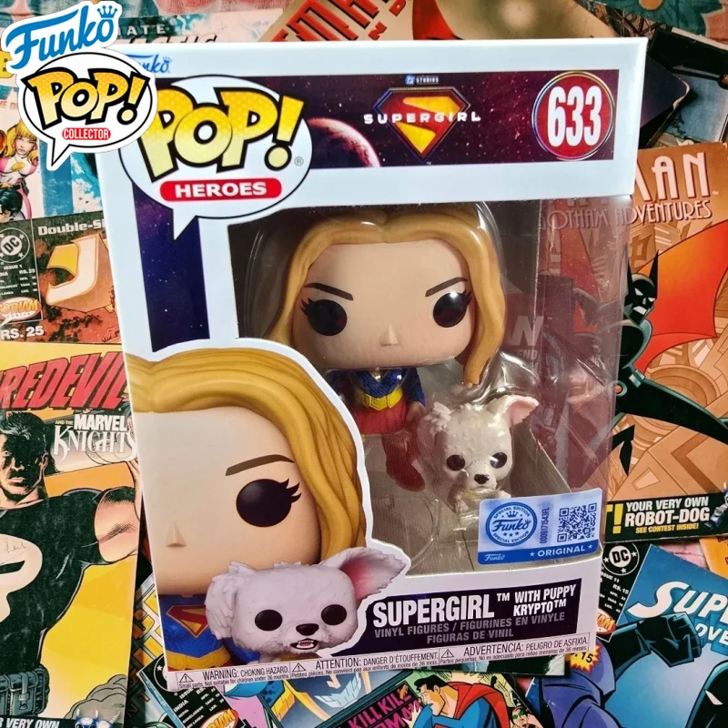 Héroes de Funko Pop # Figura Coleccionable de Vinilo de Supergirl con el Cachorro Krypto, 633, DC Comics, Adorno de Escritorio, Regalo para Fans