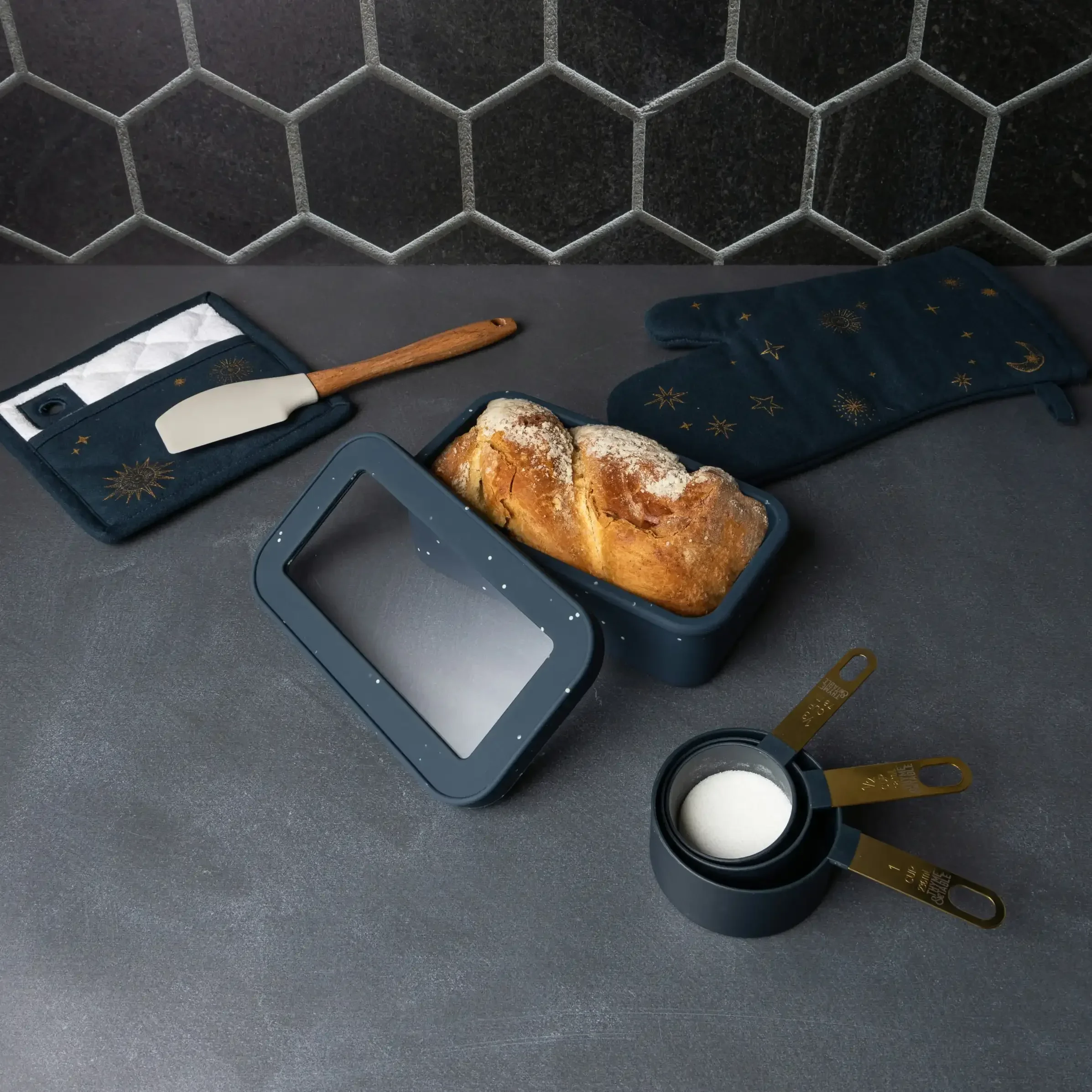 Juego de platos y tapas para hornear pan de silicona de 9 pulgadas - Azul Atlántico