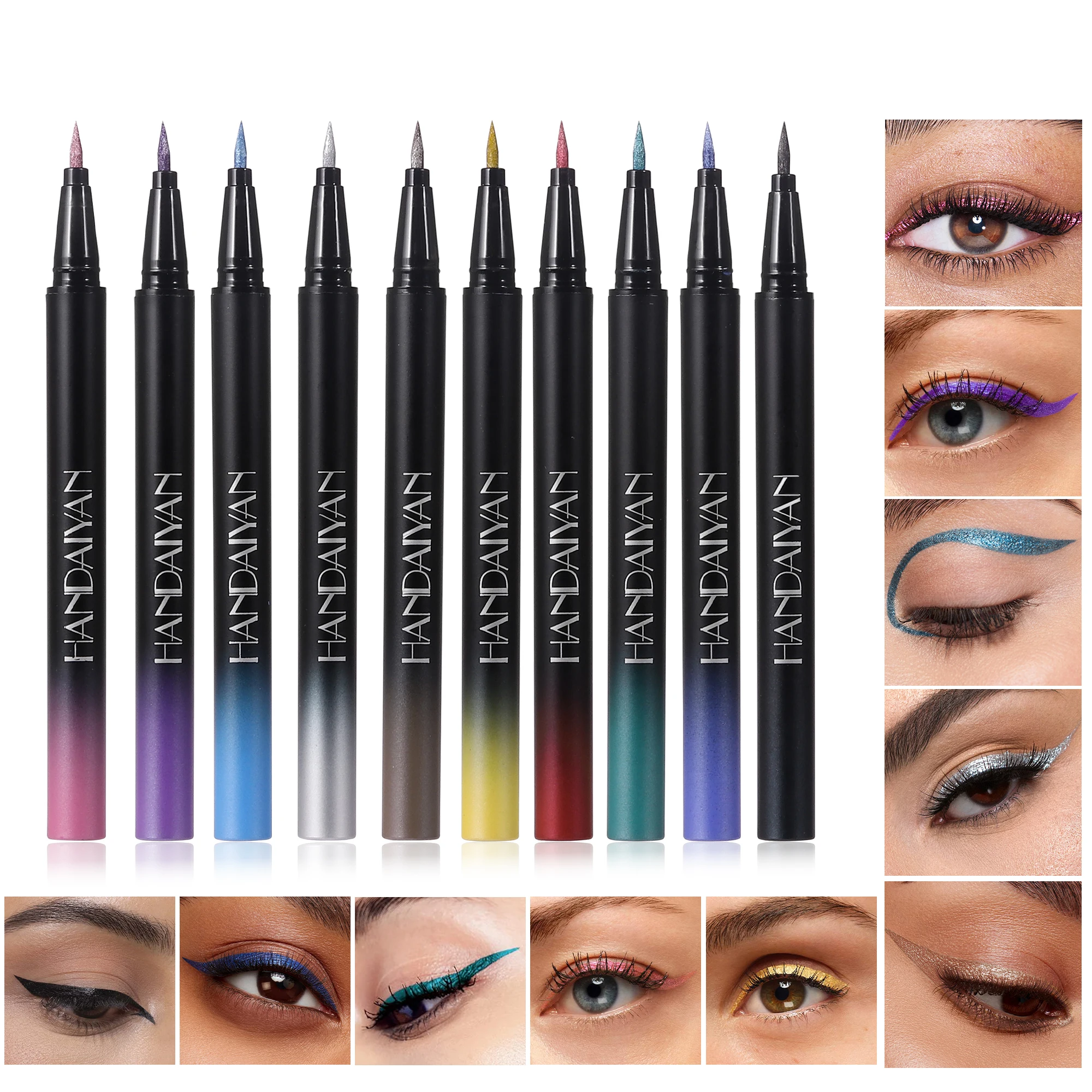 HANDAIYAN Eyeliner liquido glitter Penne per trucco occhi color metallo luccicante a lunga durata