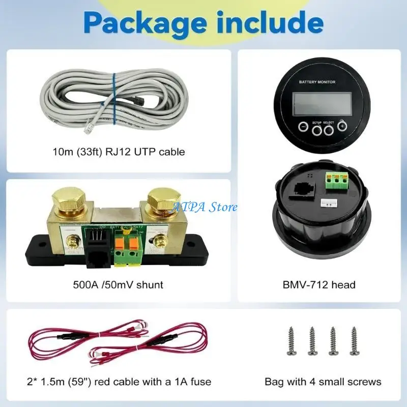 

U13C BMV-712 Battery Tester with Shunt 6.5-70V 500A Battery Detector Multifunction Battery Meter LED Display Battery Tester