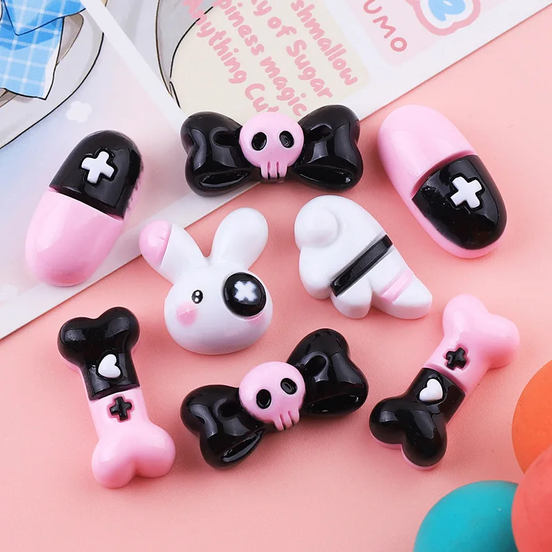 10 Pcs New Cute Mini Cartoon Rabbit, Bowknot, Capsule Series Resin Diy Fashion Jewellery Hairpin Decorate Accessories Craft