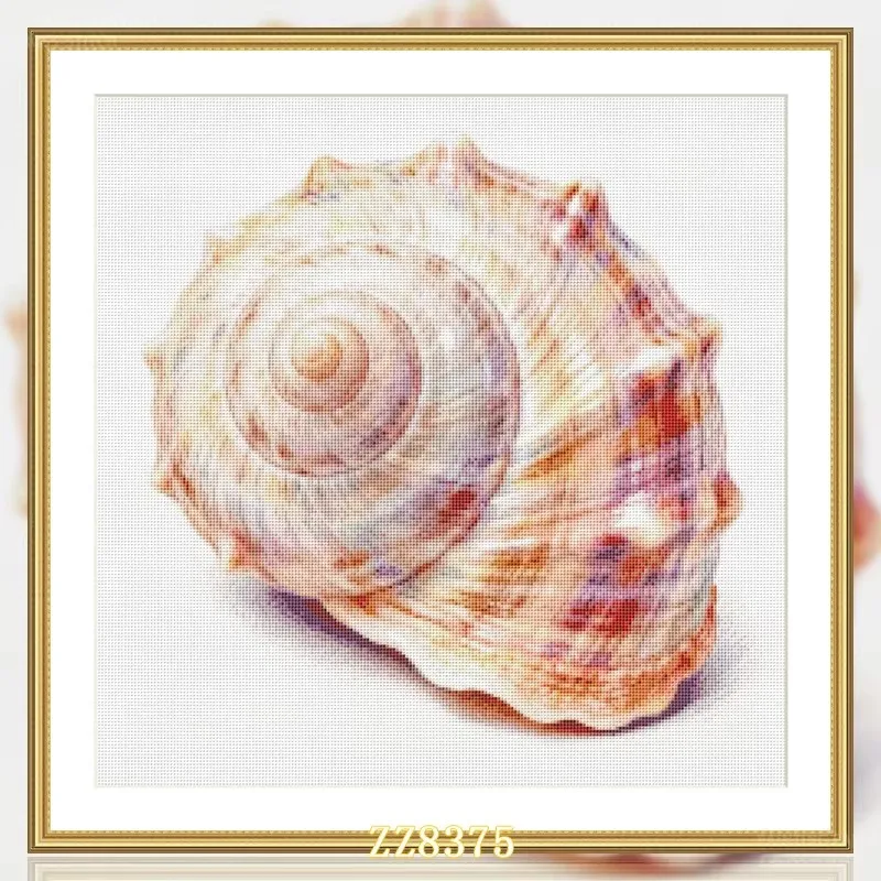

ZZ8375- Conch 14CT 16CT 18CT Print Canvas Cross Stitch DIY Set Kit Needlework Embroidery 62 Colors
